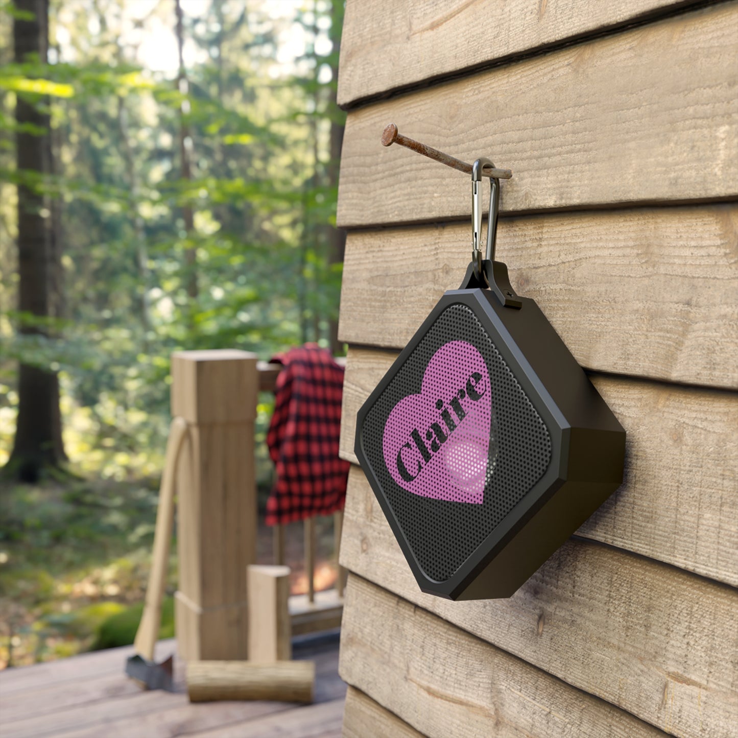 Personalized Bluetooth Speaker — Pink Heart Design with Name (Claire)