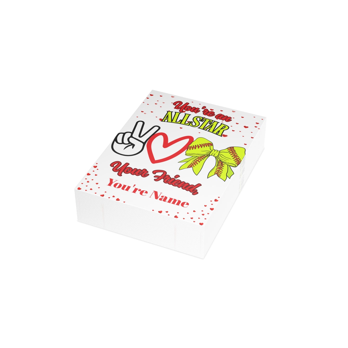 You’re an All-Star! Personalized Softball Valentine’s Day Cards- Postcard Bundles (envelopes included)