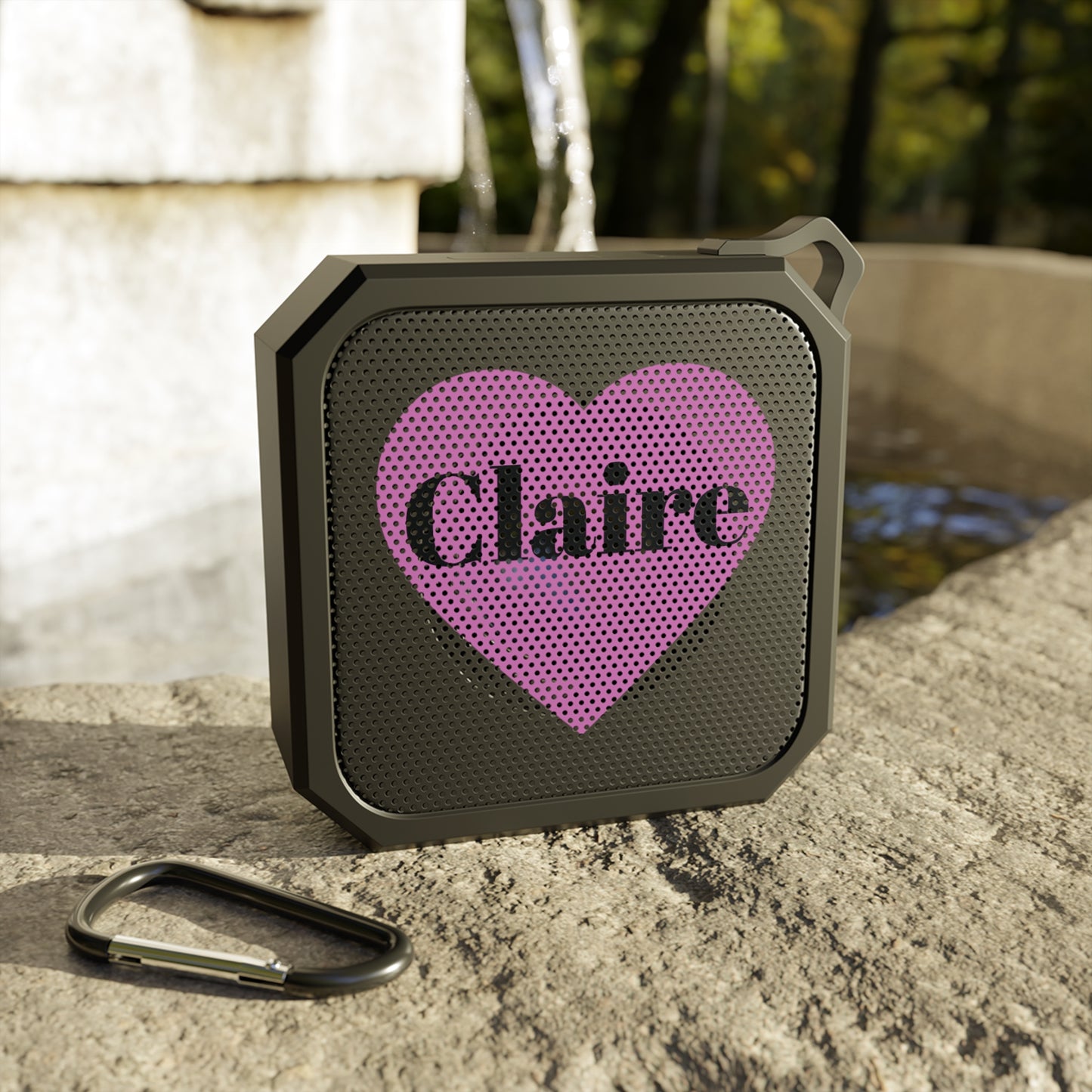 Personalized Bluetooth Speaker — Pink Heart Design with Name (Claire)