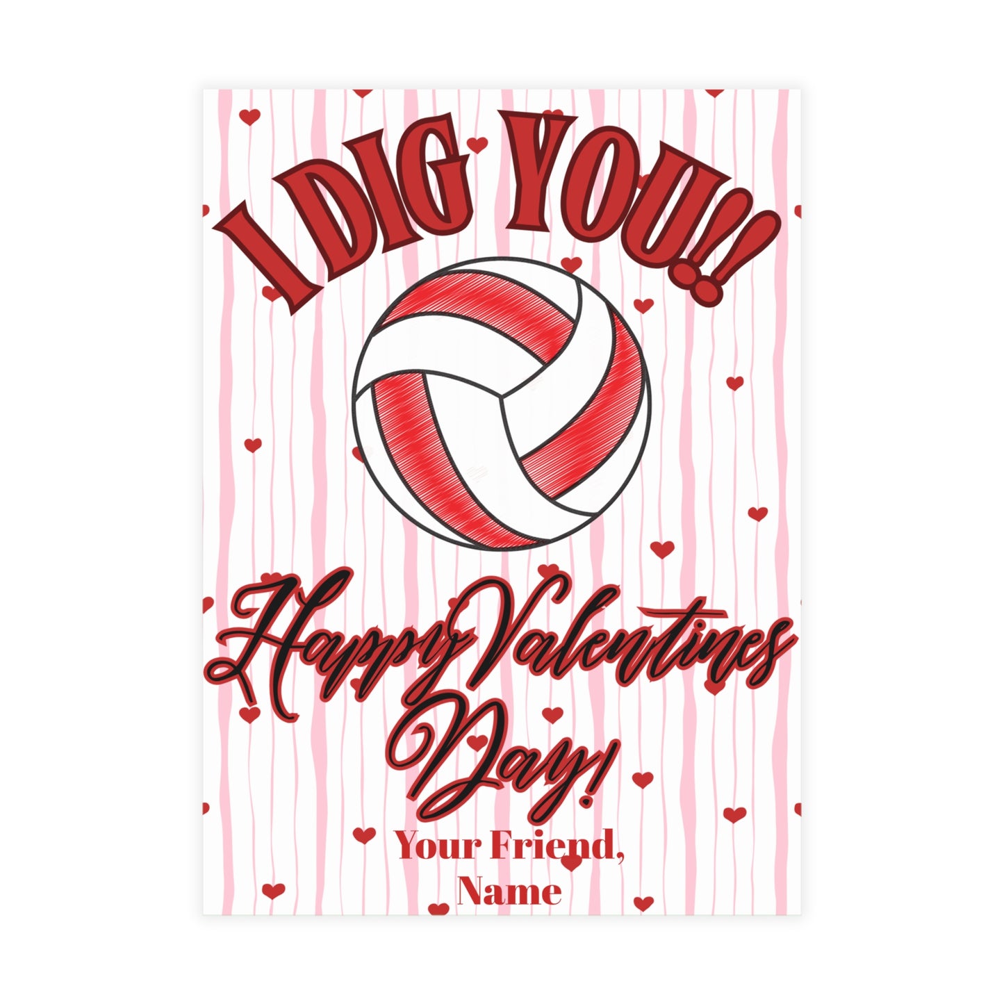 Volleyball Valentines Day Card Bundle- I Dig You- Volleyball Valentines (envelopes included)