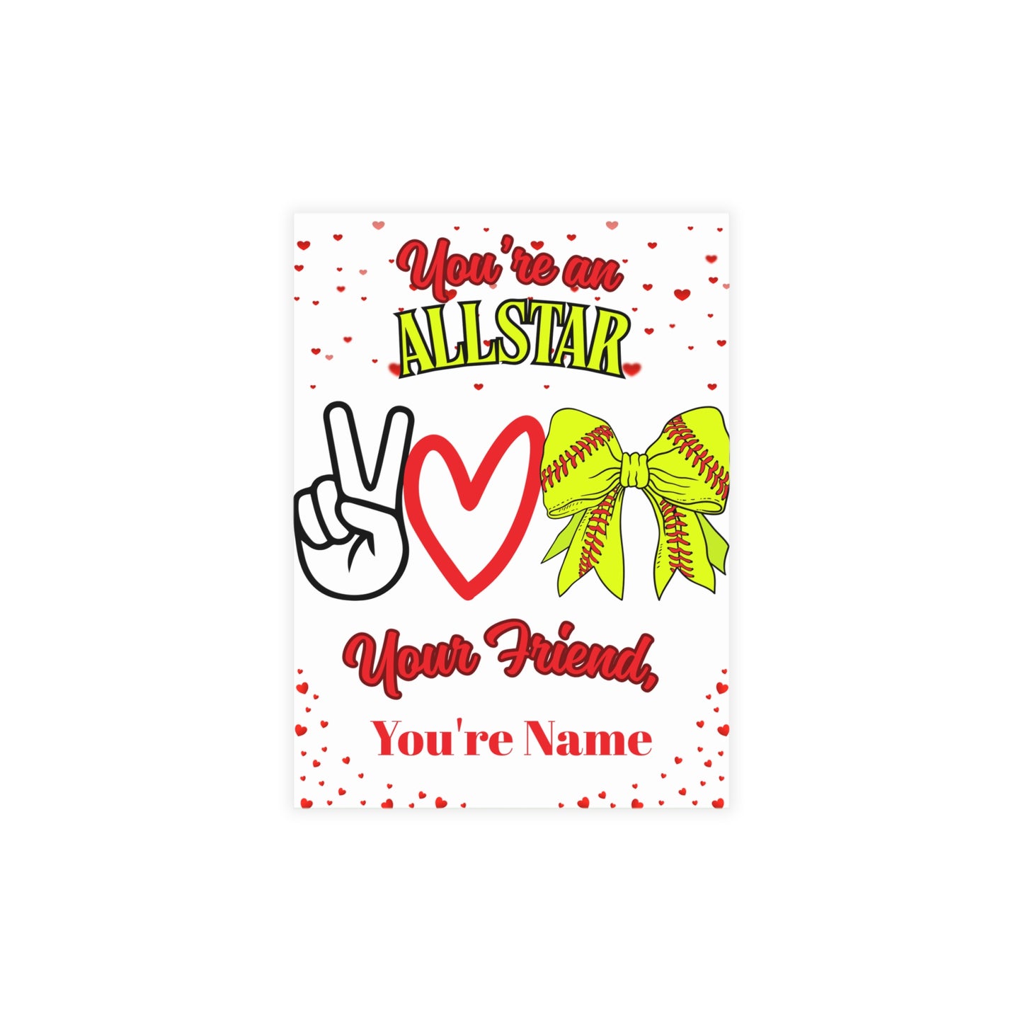 You’re an All-Star! Personalized Softball Valentine’s Day Cards- Postcard Bundles (envelopes included)