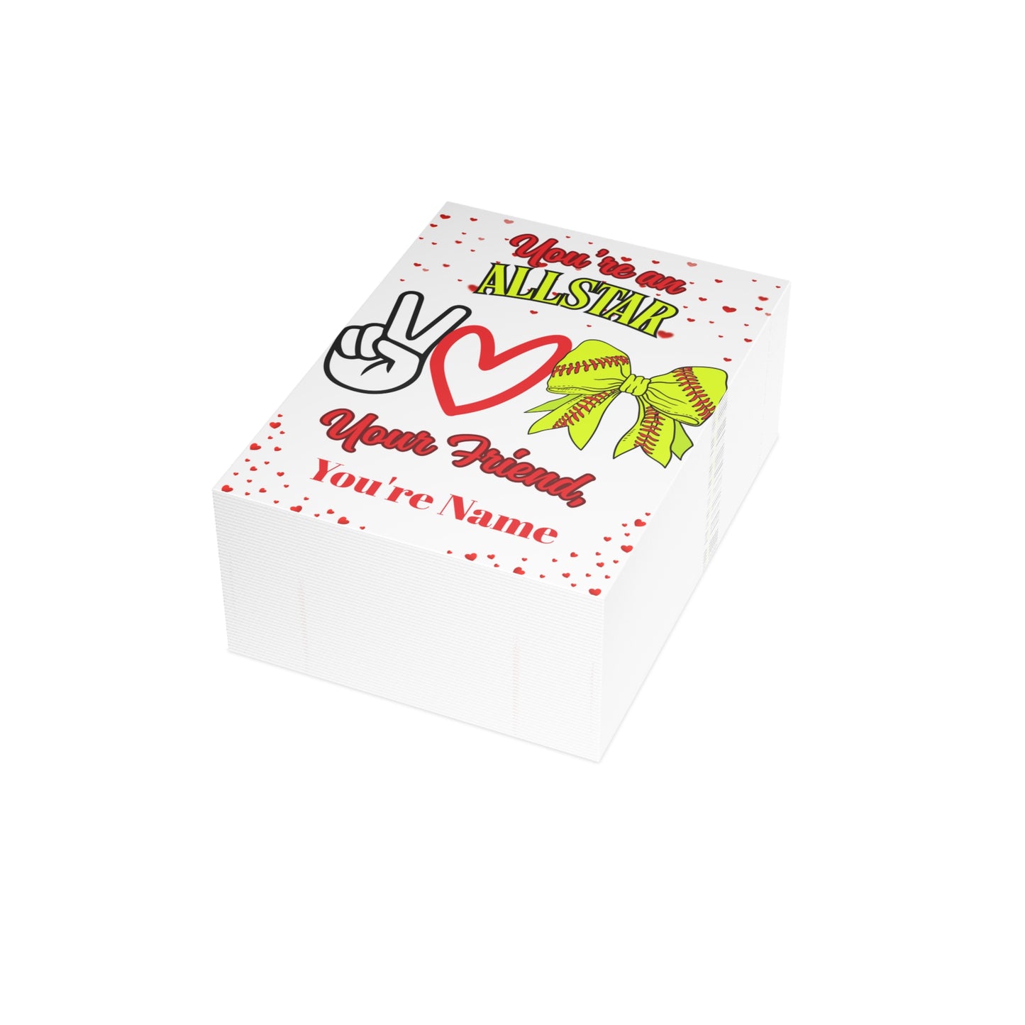 You’re an All-Star! Personalized Softball Valentine’s Day Cards- Postcard Bundles (envelopes included)