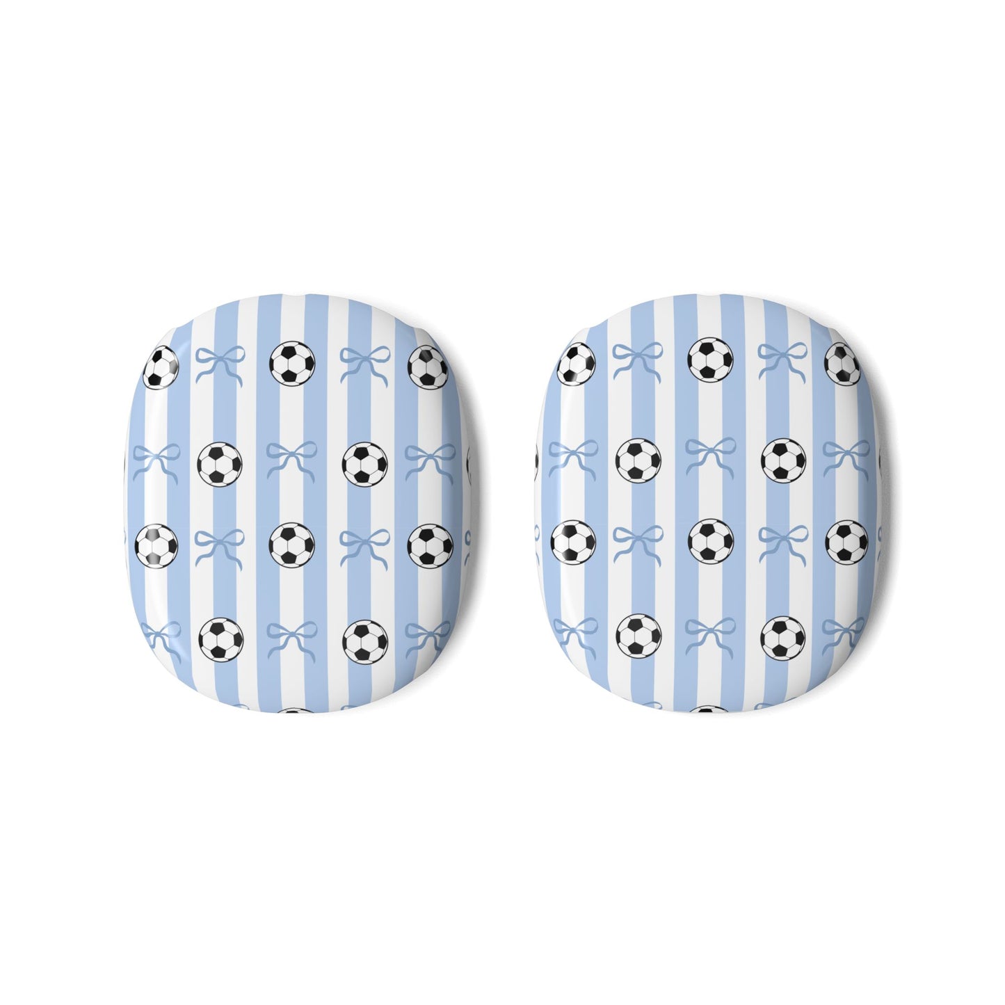 Soccer Stripes AirPods Max Ear Cup Covers — Blue Bow & Football Pattern