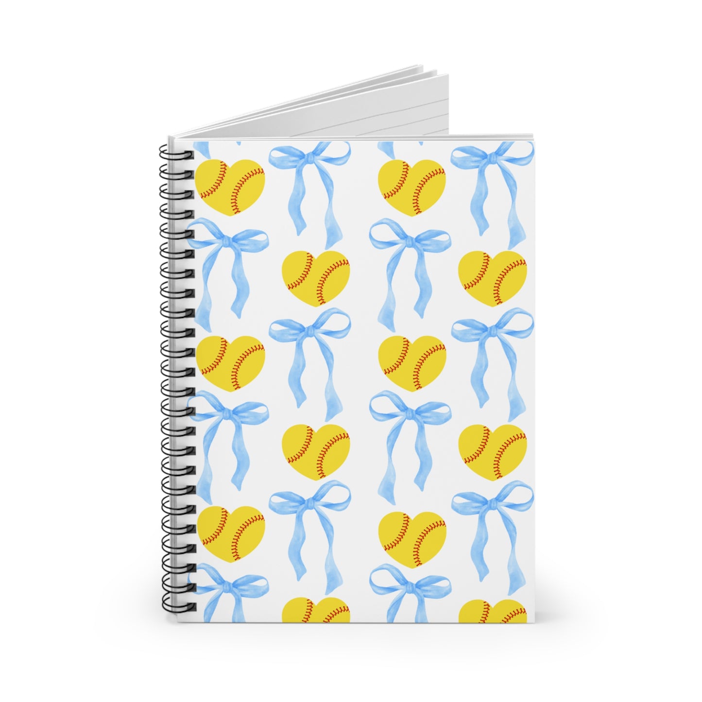 The Preppy Bow Softball Notebook — Cute Blue Bow Ruled Journal